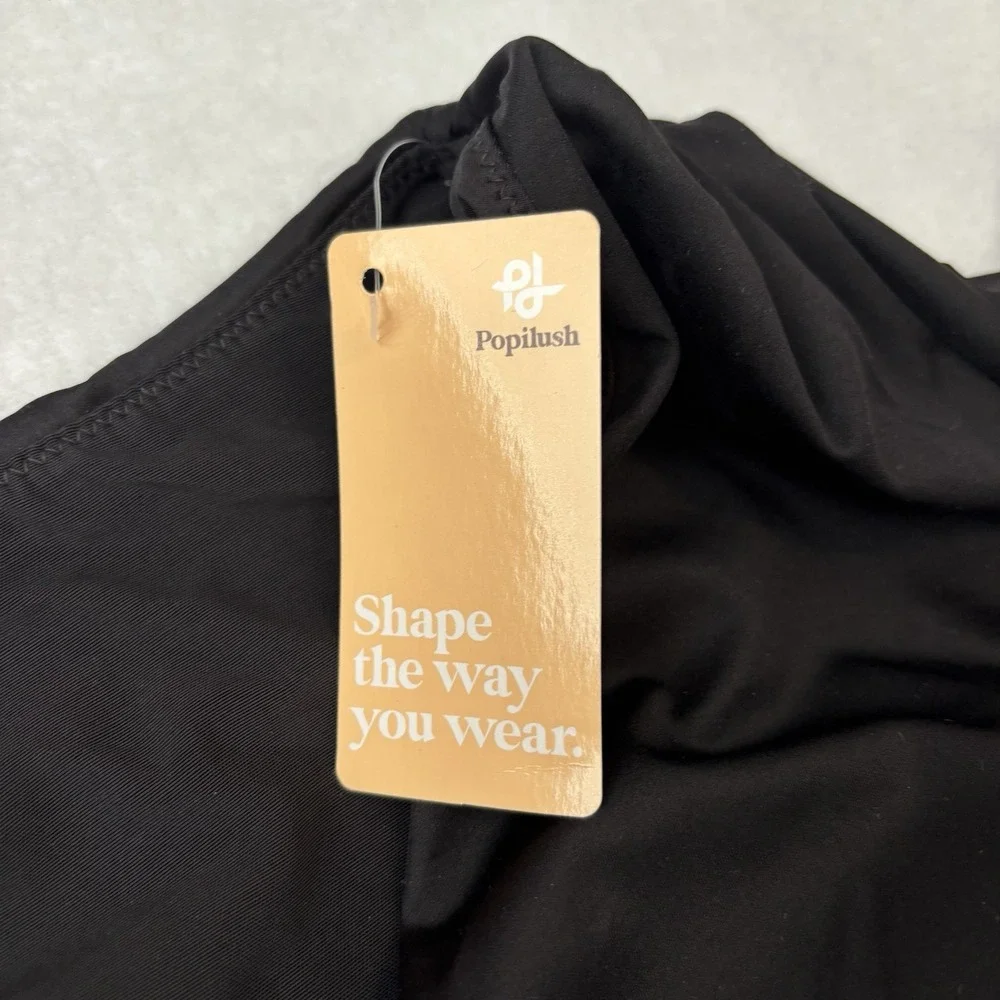 NWT Popilush Black Built in Shapewear Slimming Ruched Bodycon Dress Large Sleek - Picture 4 of 9